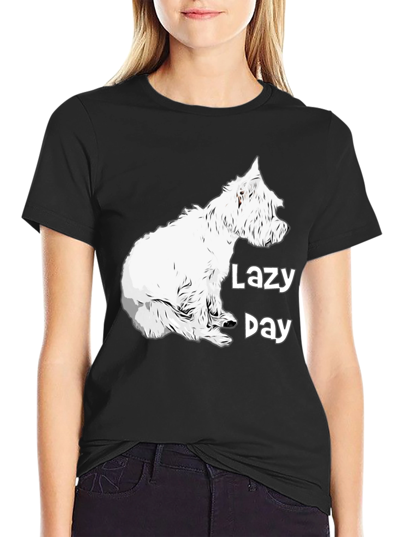 Black Lazy Day Dog Graphic Tee - Comfy Black T-Shirt view 2