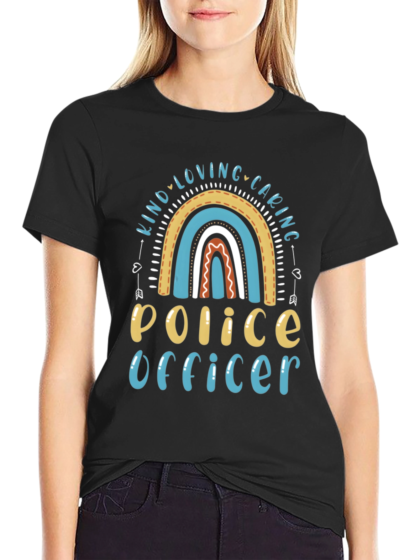 Black Kind Loving Caring Police Officer Graphic Tee view 2