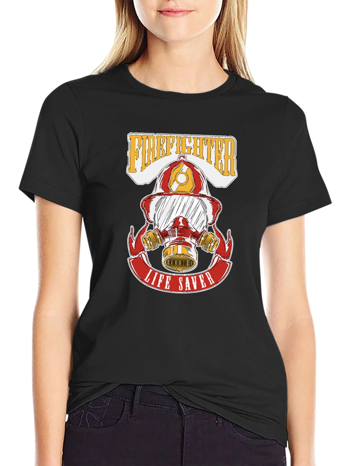 Black Firefighter Life Saver Graphic T-Shirt view 2