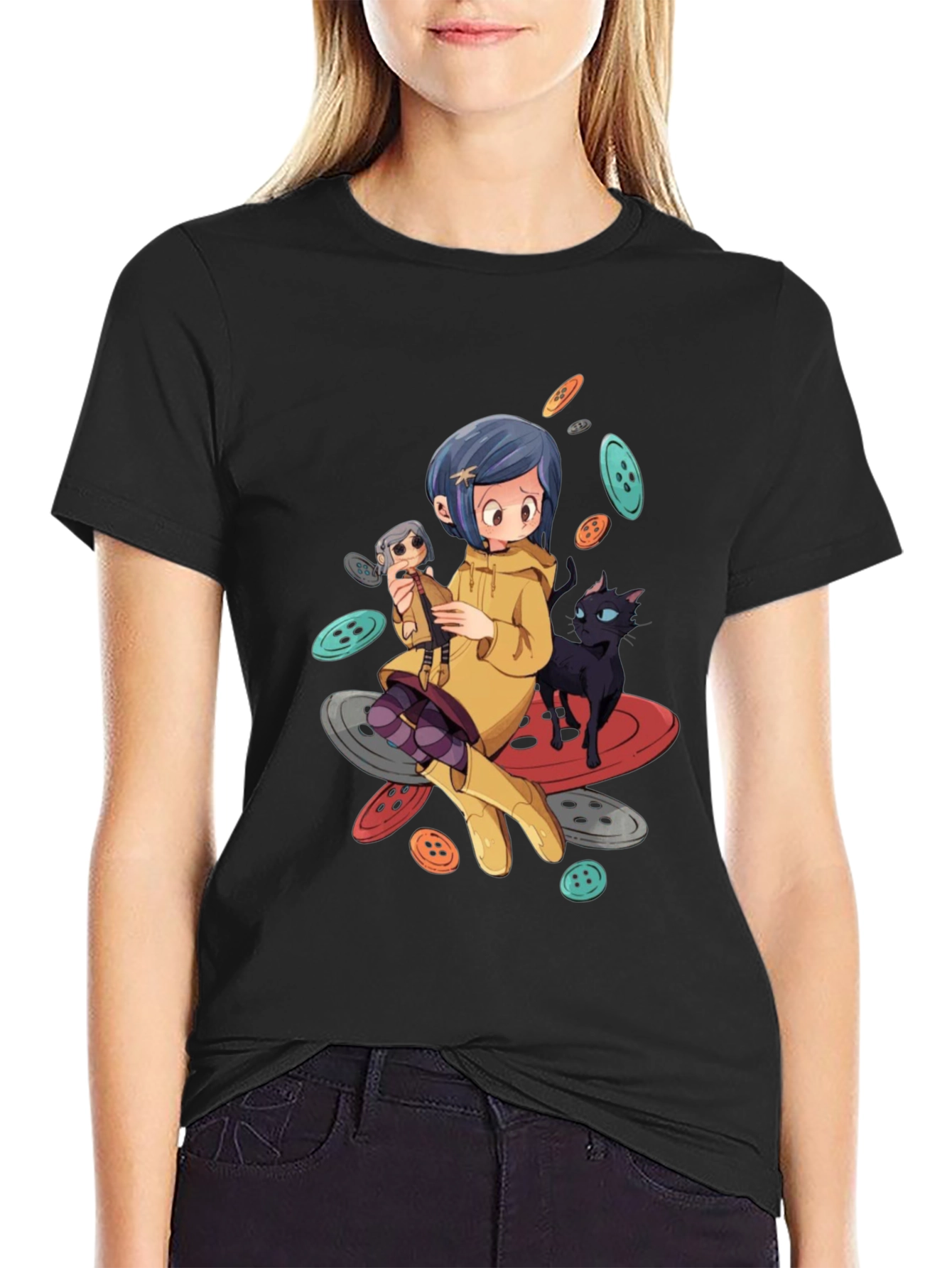 Black Cartoon Style Anime T-Shirt view 2