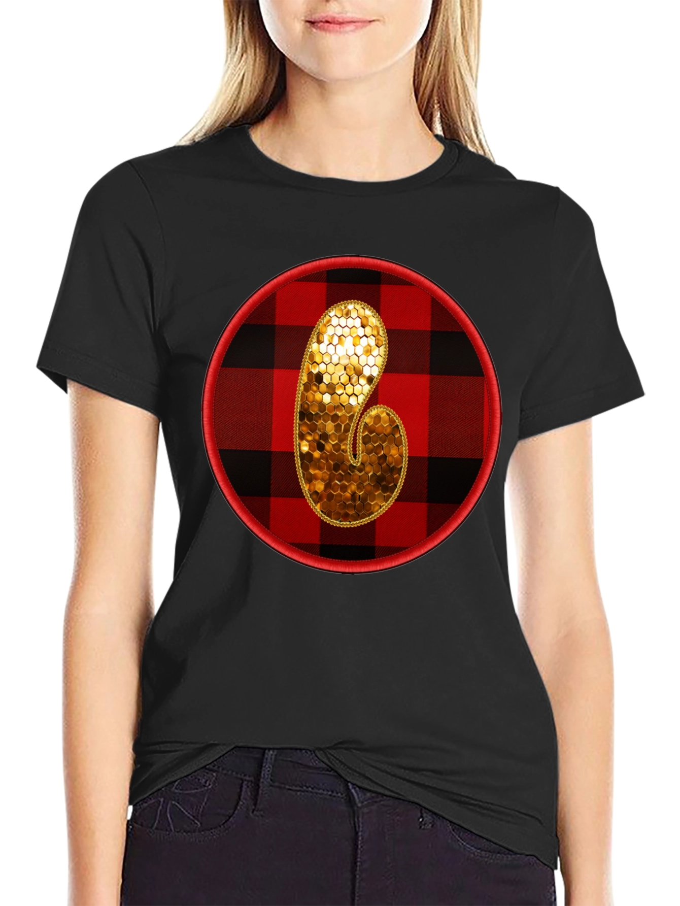 Black Plaid Initial T-Shirt view 2