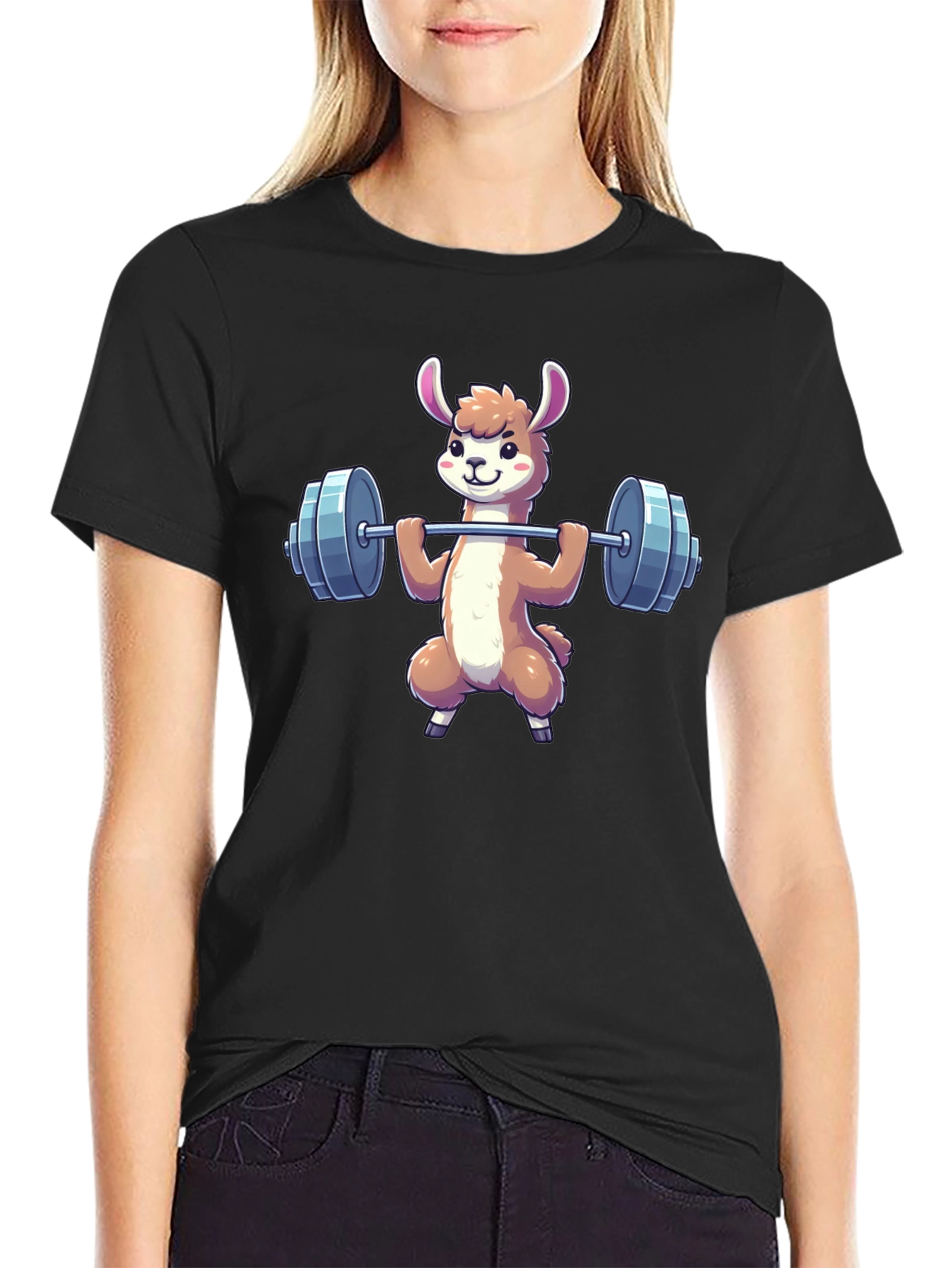 Black Llama Lifting Weights Graphic T-Shirt view 2