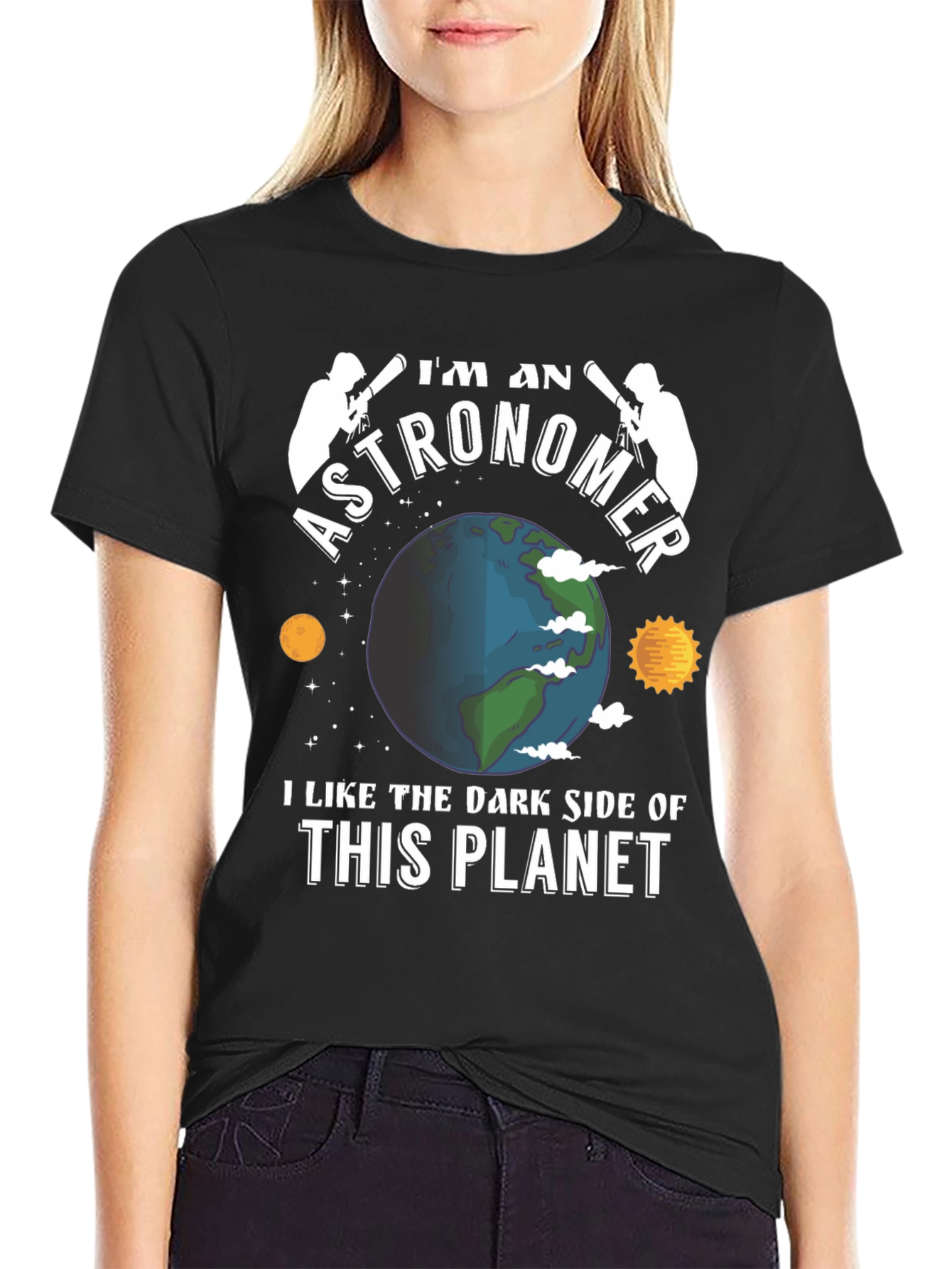 Black I'm An Astronomer T-Shirt - Dark Side Planet Tee view 2