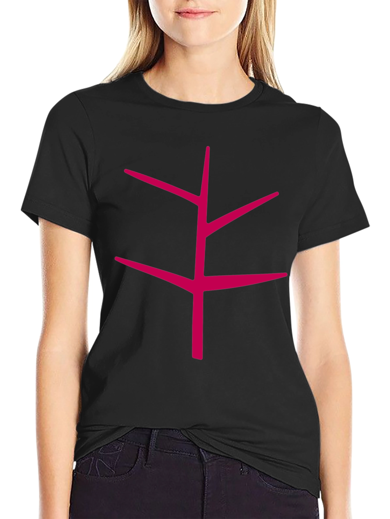 Black Modern Tree Branch Graphic Black T-Shirt view 2