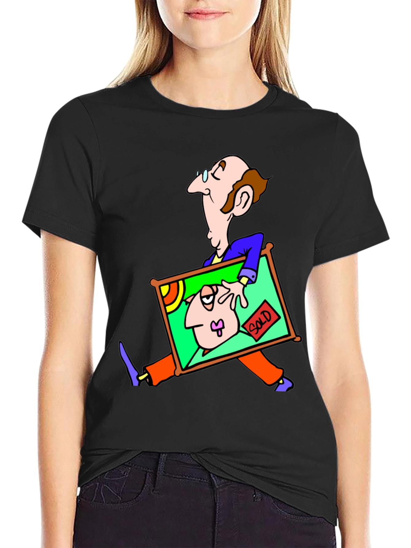 Black Cartoon Art T-Shirt - Whimsical Graphic Tee view 2