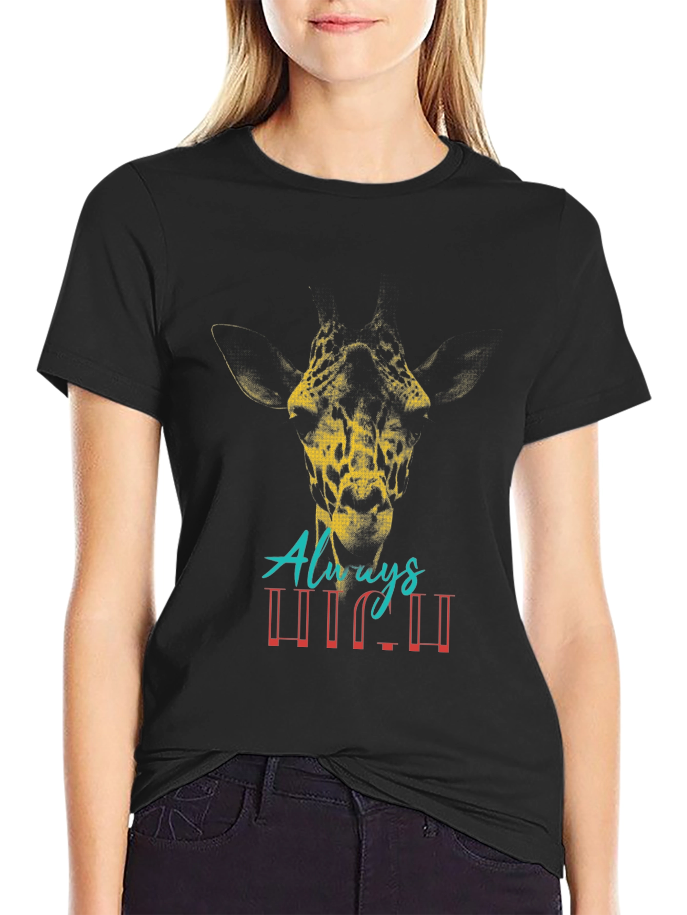 Black Giraffe Graphic Tee - Always High Men's Black T-Shirt view 2
