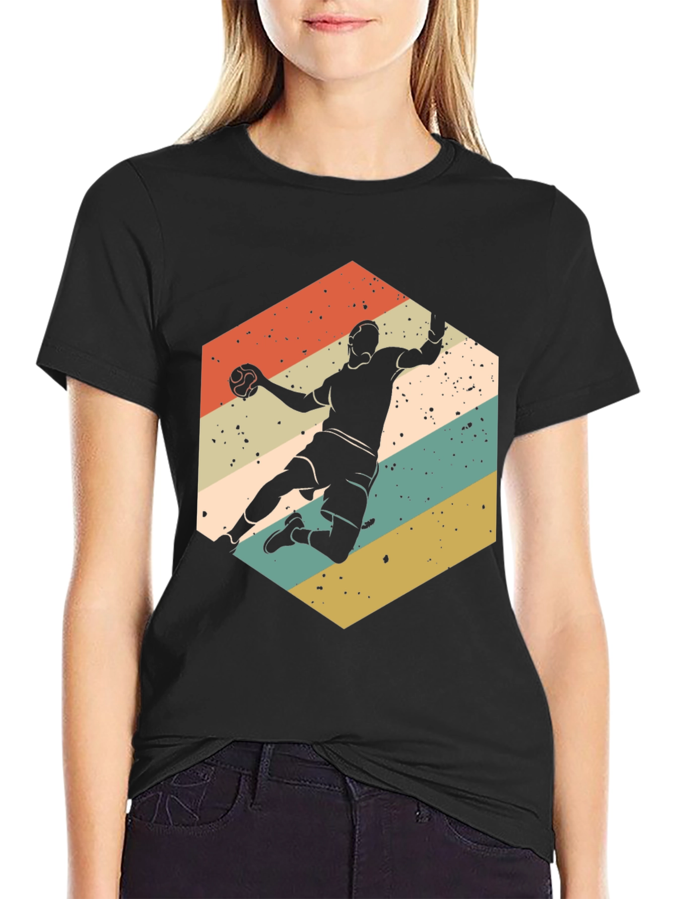 Black Vintage Handball Player T-Shirt view 2