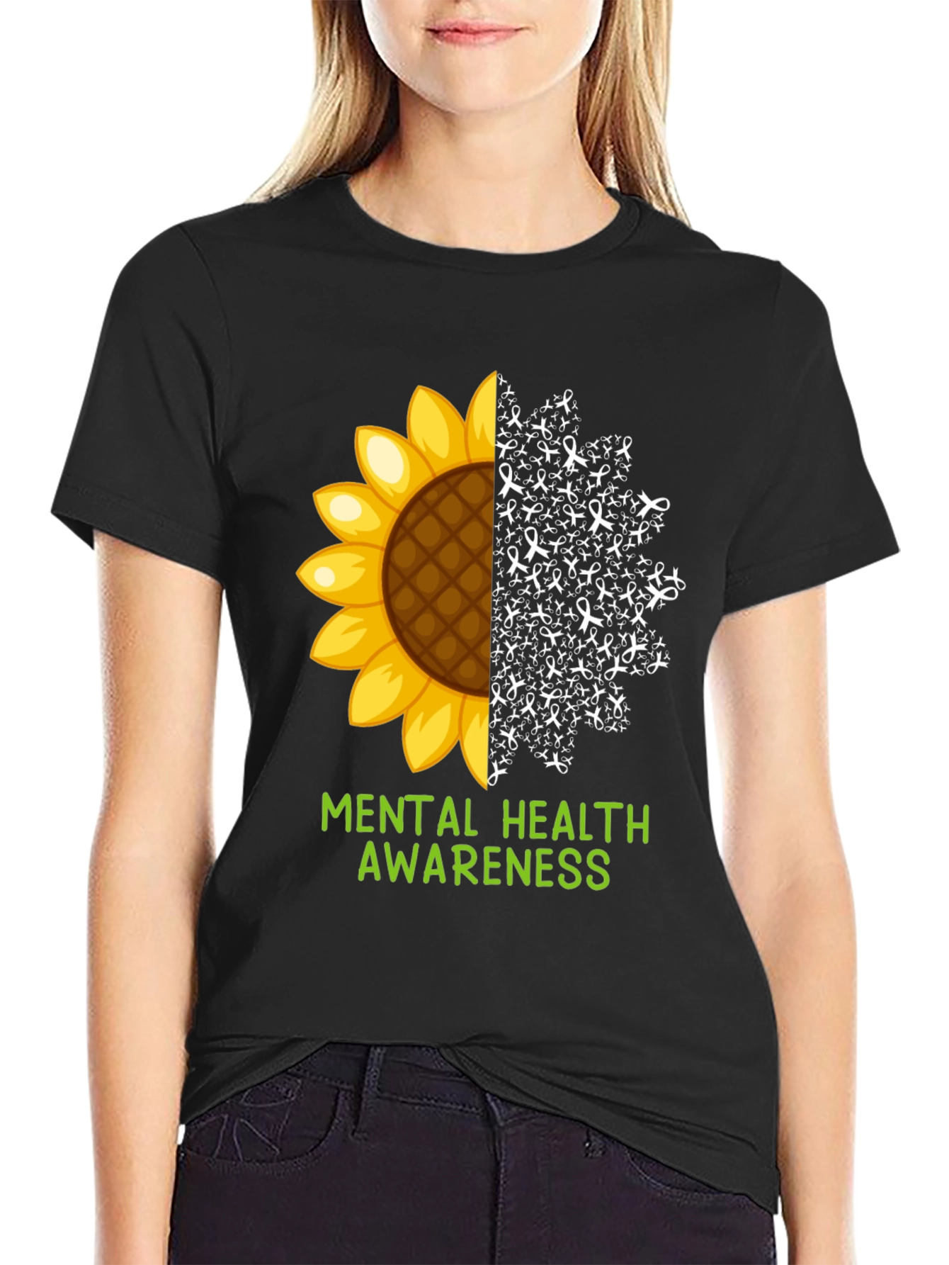 Black Mental Health Awareness Sunflower T-Shirt view 2