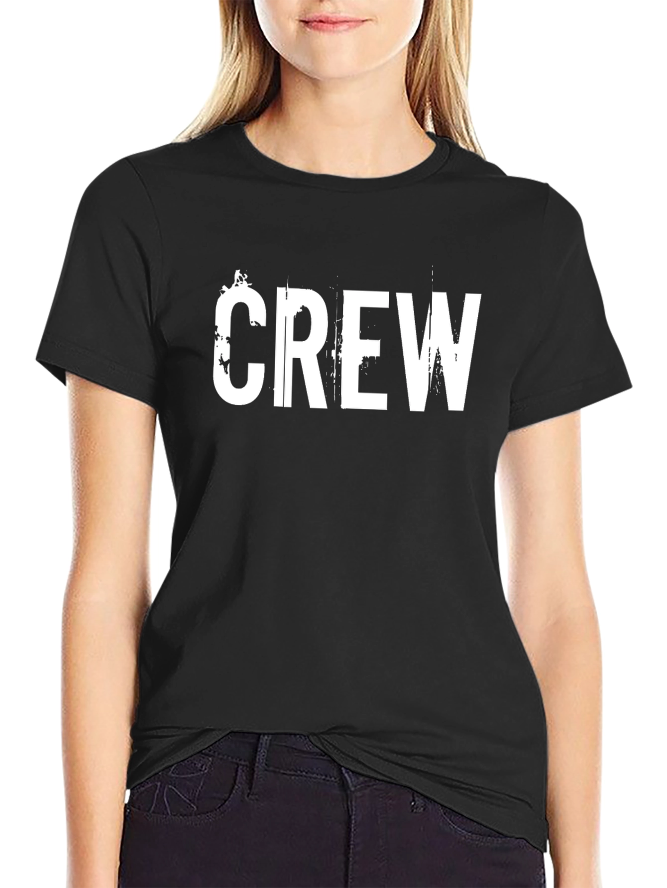 Black Black Crew T-Shirt with Distressed White Print view 2