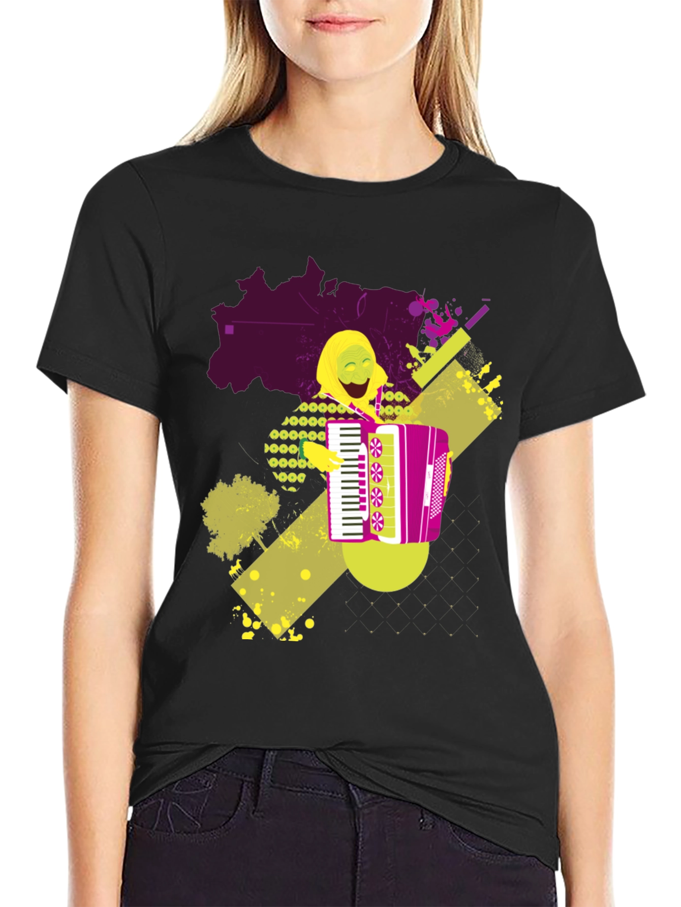 Black Accordion Player Graphic T-Shirt view 2