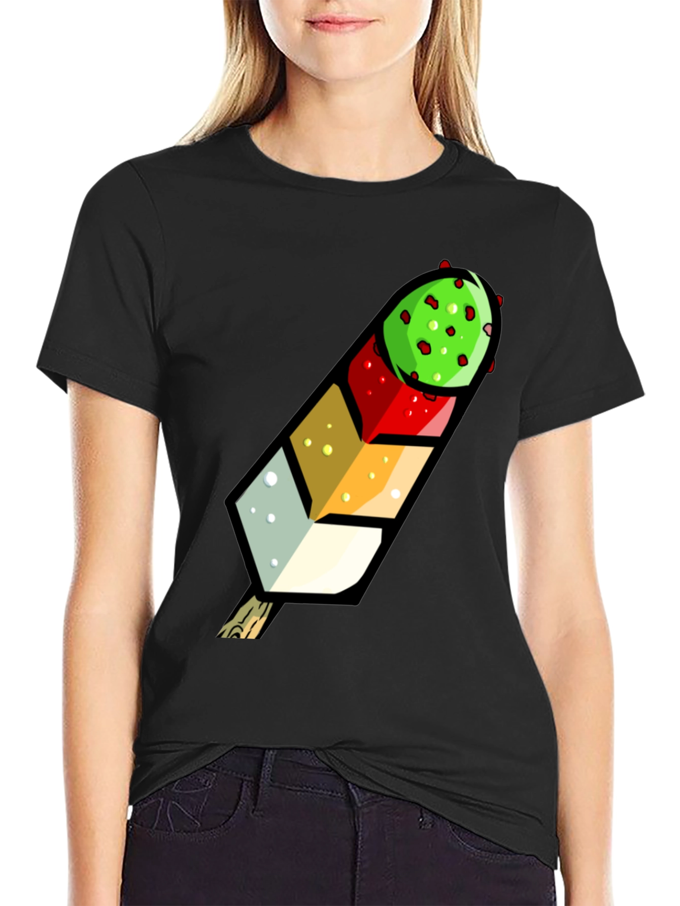 Black Funky Fruit Pop T-Shirt - Unique Colorful Design view 2