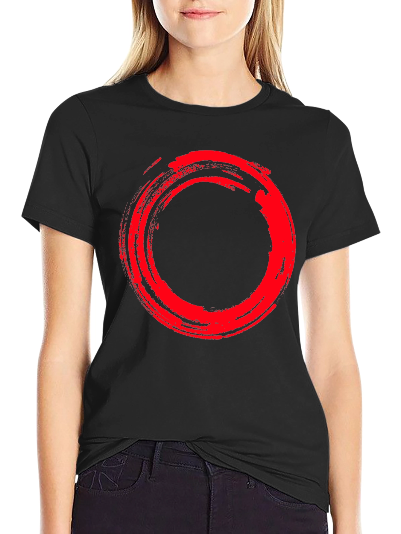 Enso Circle Graphic Tee - Stylish Red Brush Stroke Design - 2
