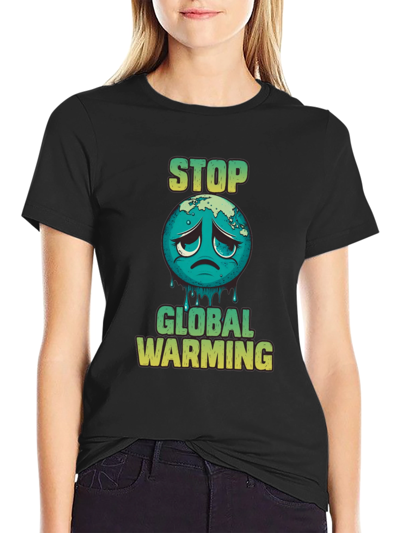 Black Stop Global Warming Graphic T-Shirt view 2