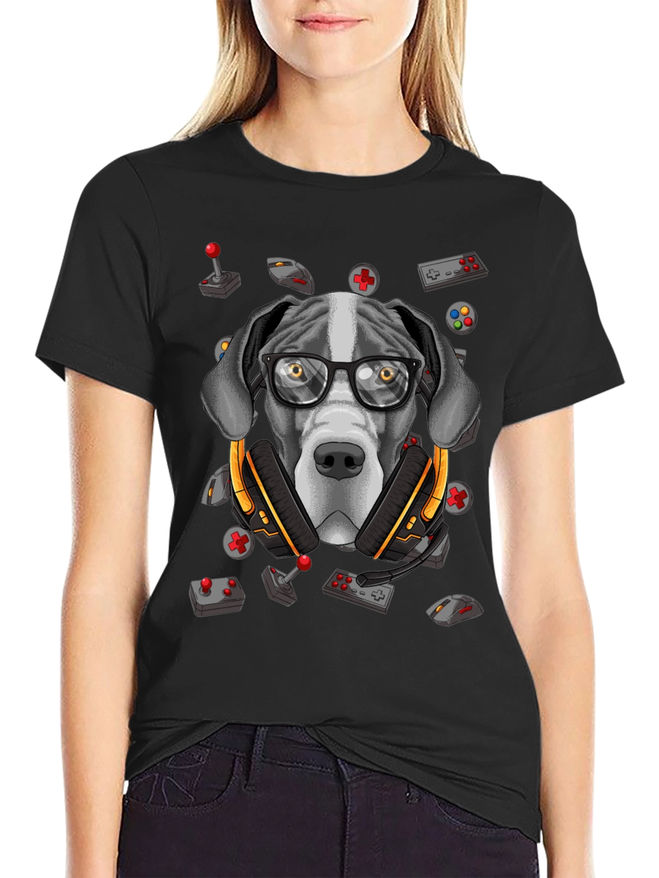 Black Gamer Dog T-Shirt - Funny Graphic Tee view 2