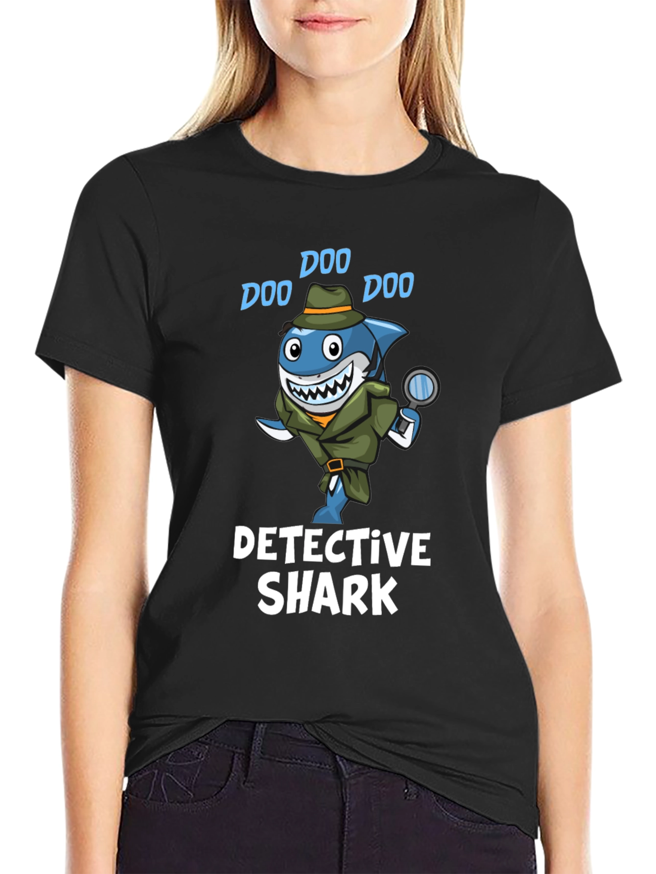 Black Detective Shark T-Shirt - Doo Doo! view 2