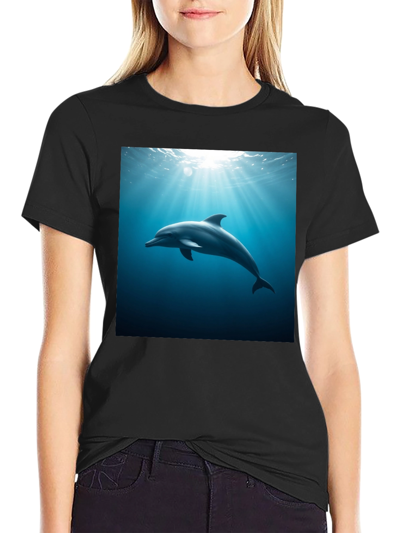 Black Dolphin Ocean Depths Graphic Tee - Black Cotton view 2