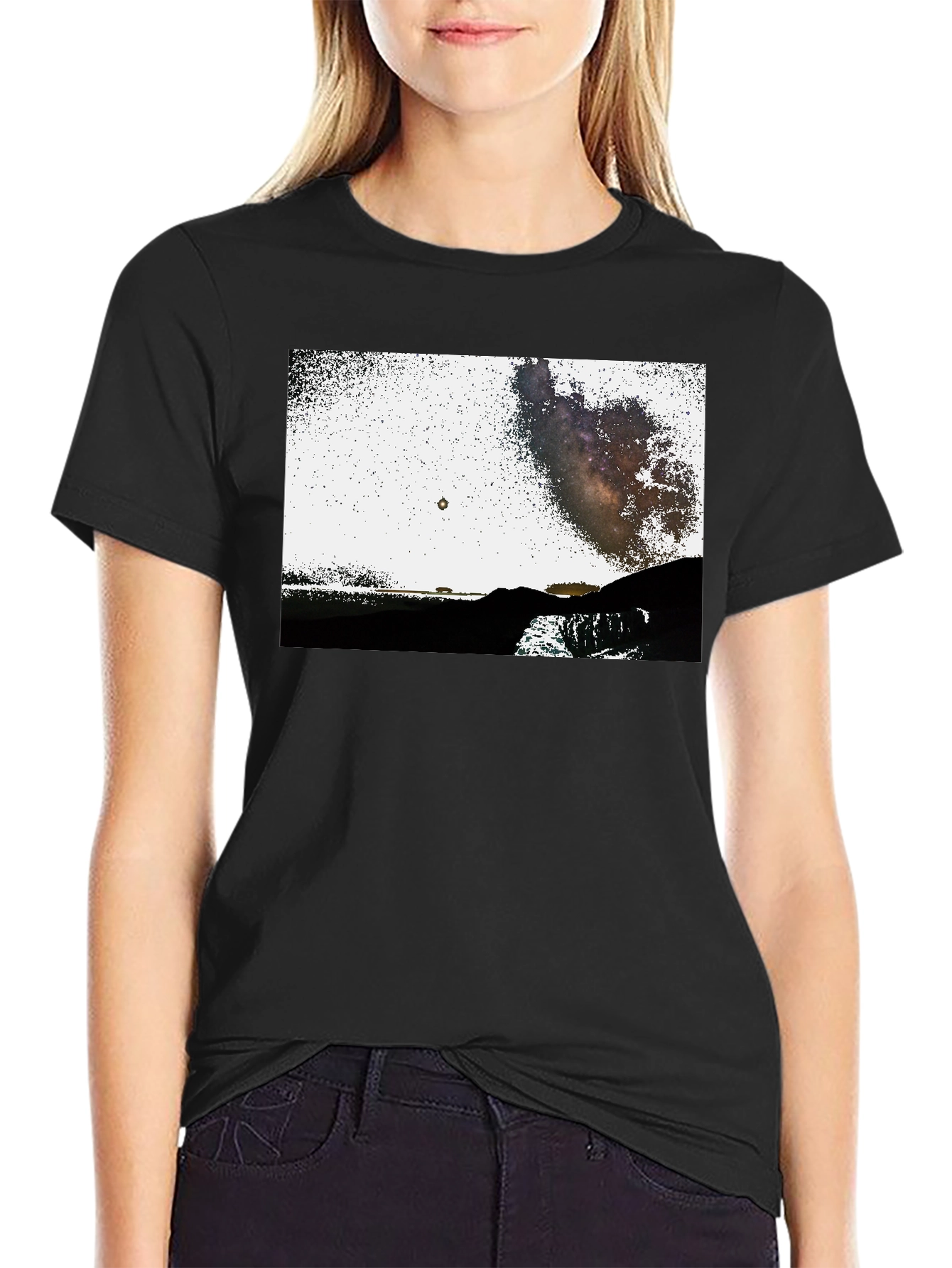 Black Black Graphic Tee - Night Sky Scene view 2