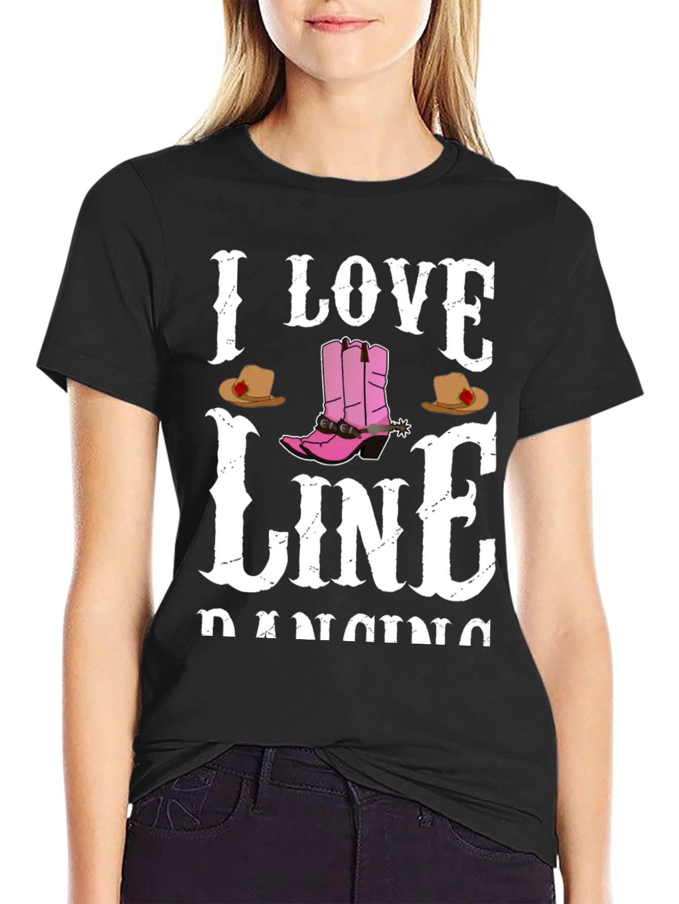 I Love Line Dancing Black T-Shirt - 2