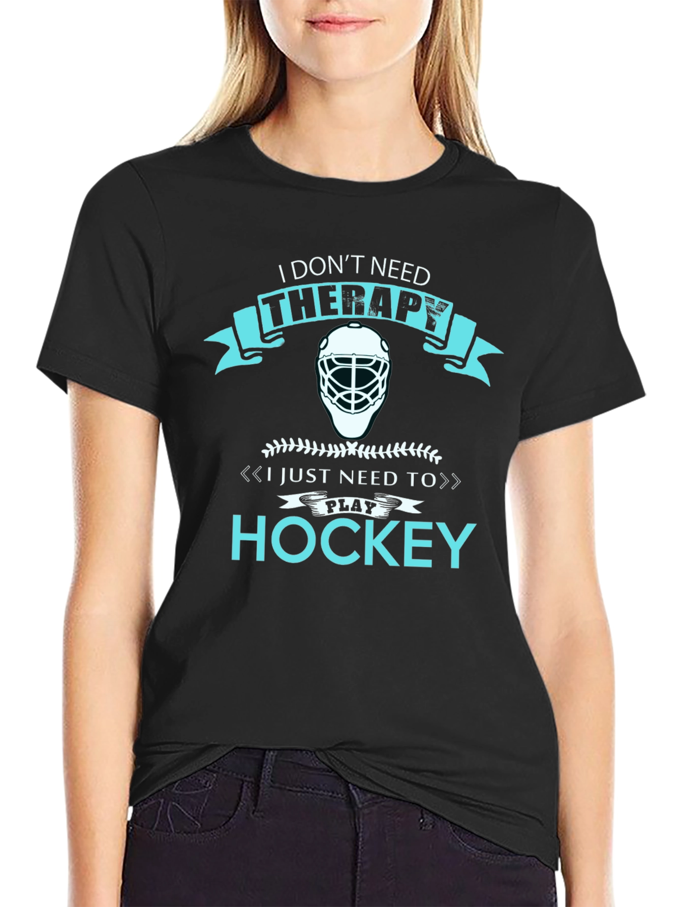 Black I Don't Need Therapy Hockey T-Shirt view 2