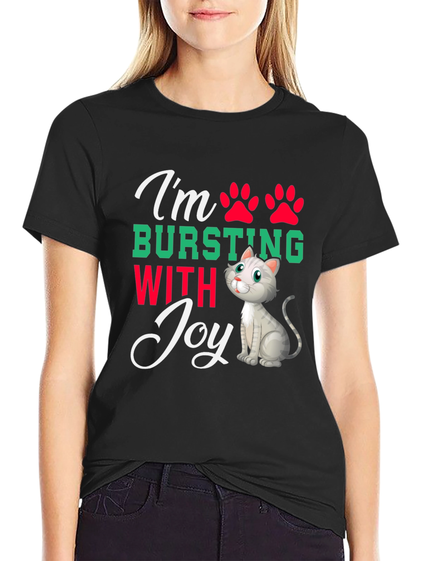 Black I'm Bursting With Joy Cat T-Shirt view 2