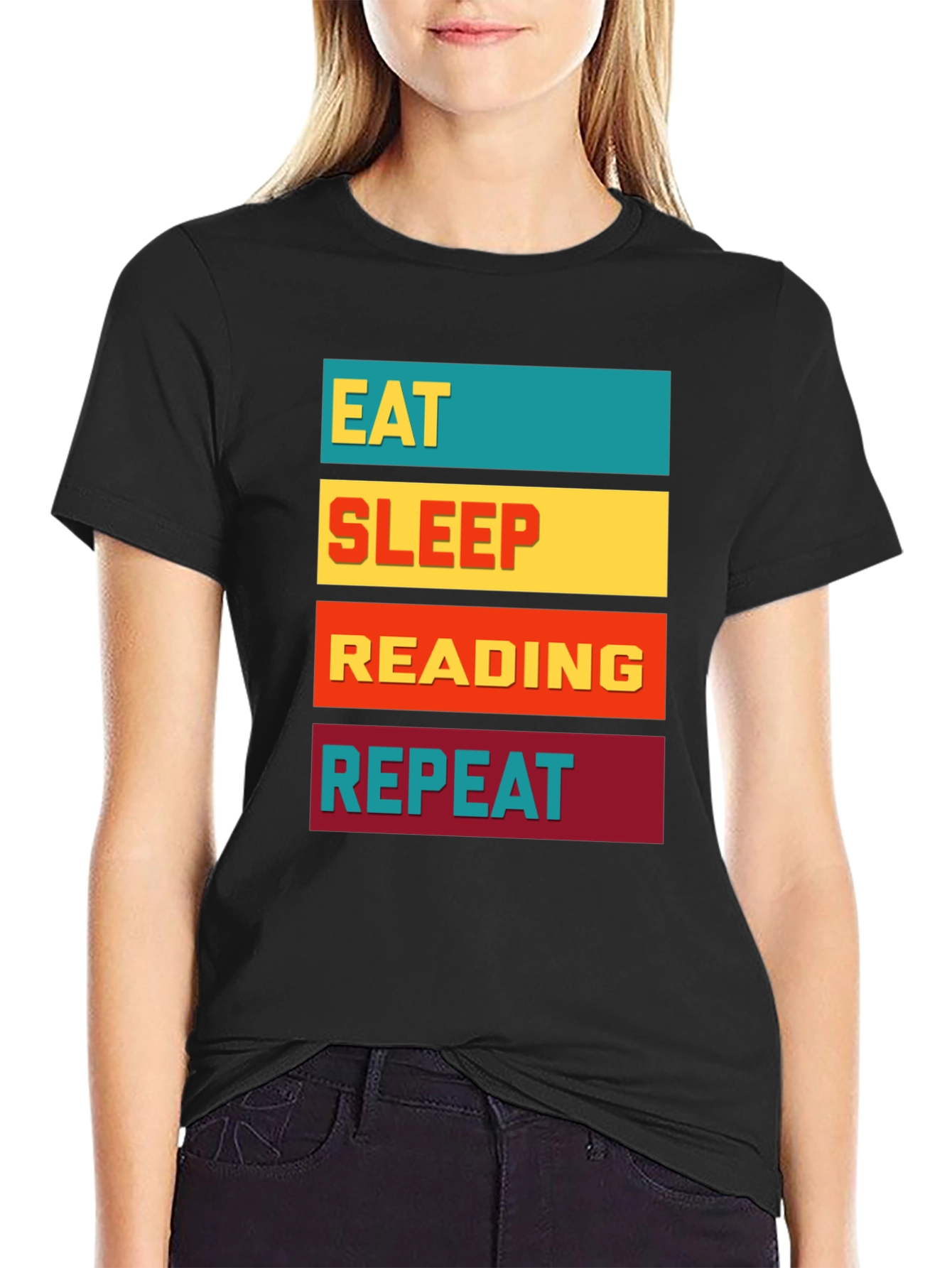Black Eat Sleep Reading Repeat Graphic Tee view 2