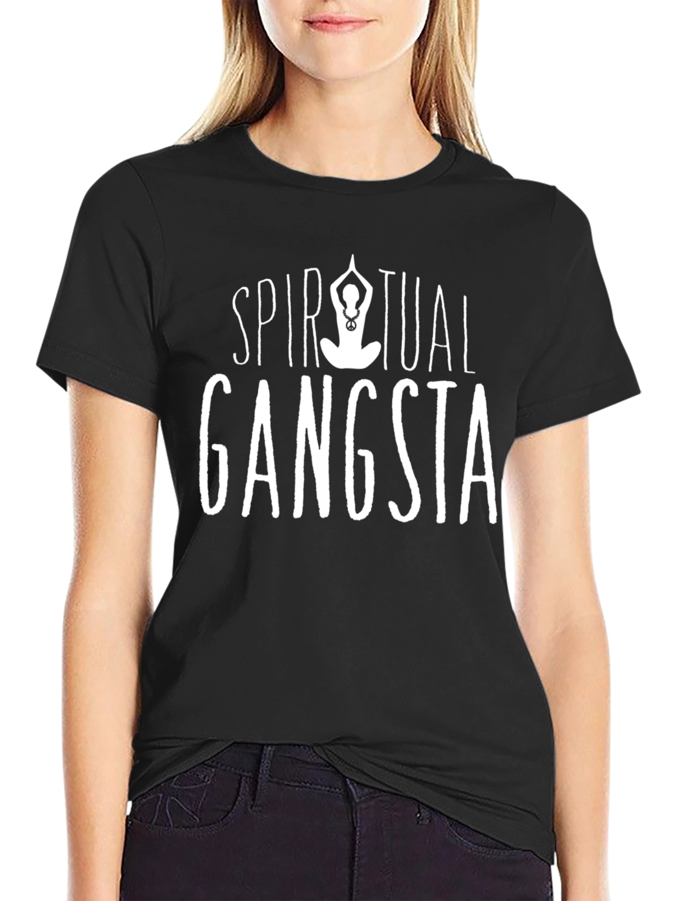 Black Spiritual Gangsta Graphic Tee - Black Cotton Blend Casual T-Shirt view 2