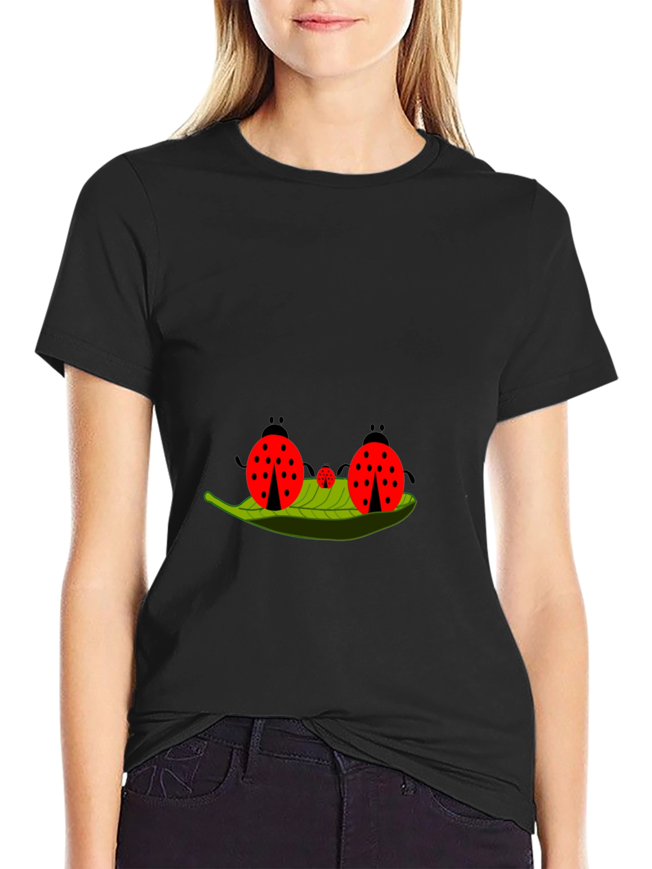 Black Ladybug Family Graphic Tee - Black Cotton T-Shirt view 2
