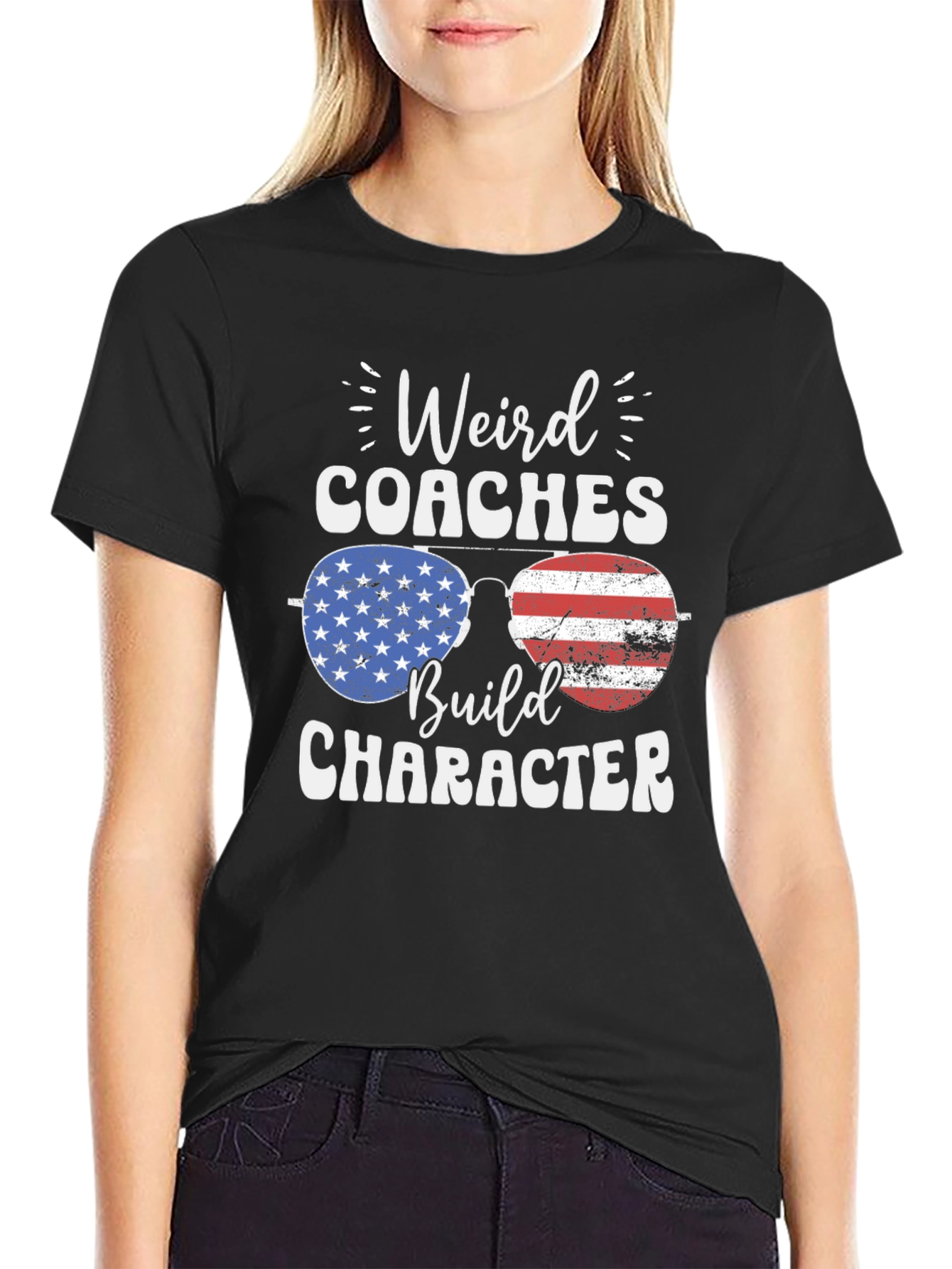 Black Weird Coaches Build Character USA Flag T-Shirt view 2