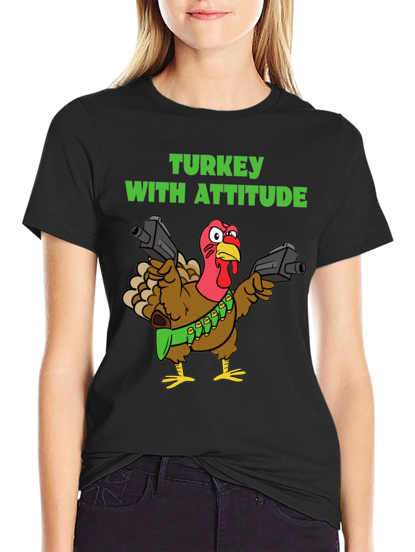 Black Turkey With Attitude Graphic T-Shirt view 2