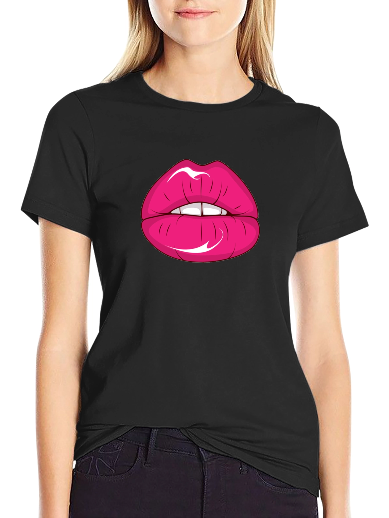 Black Lips Graphic Print Black T-Shirt view 2