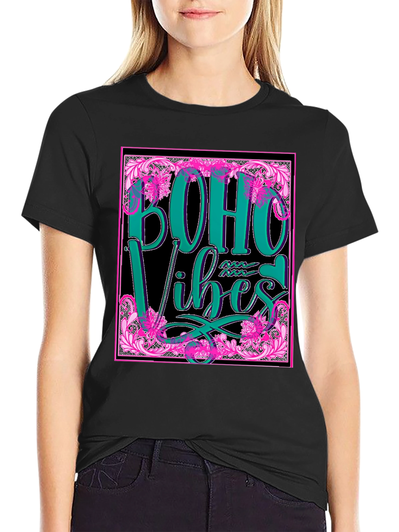 Black Boho Vibes Graphic Tee - Stylish & Trendy view 2