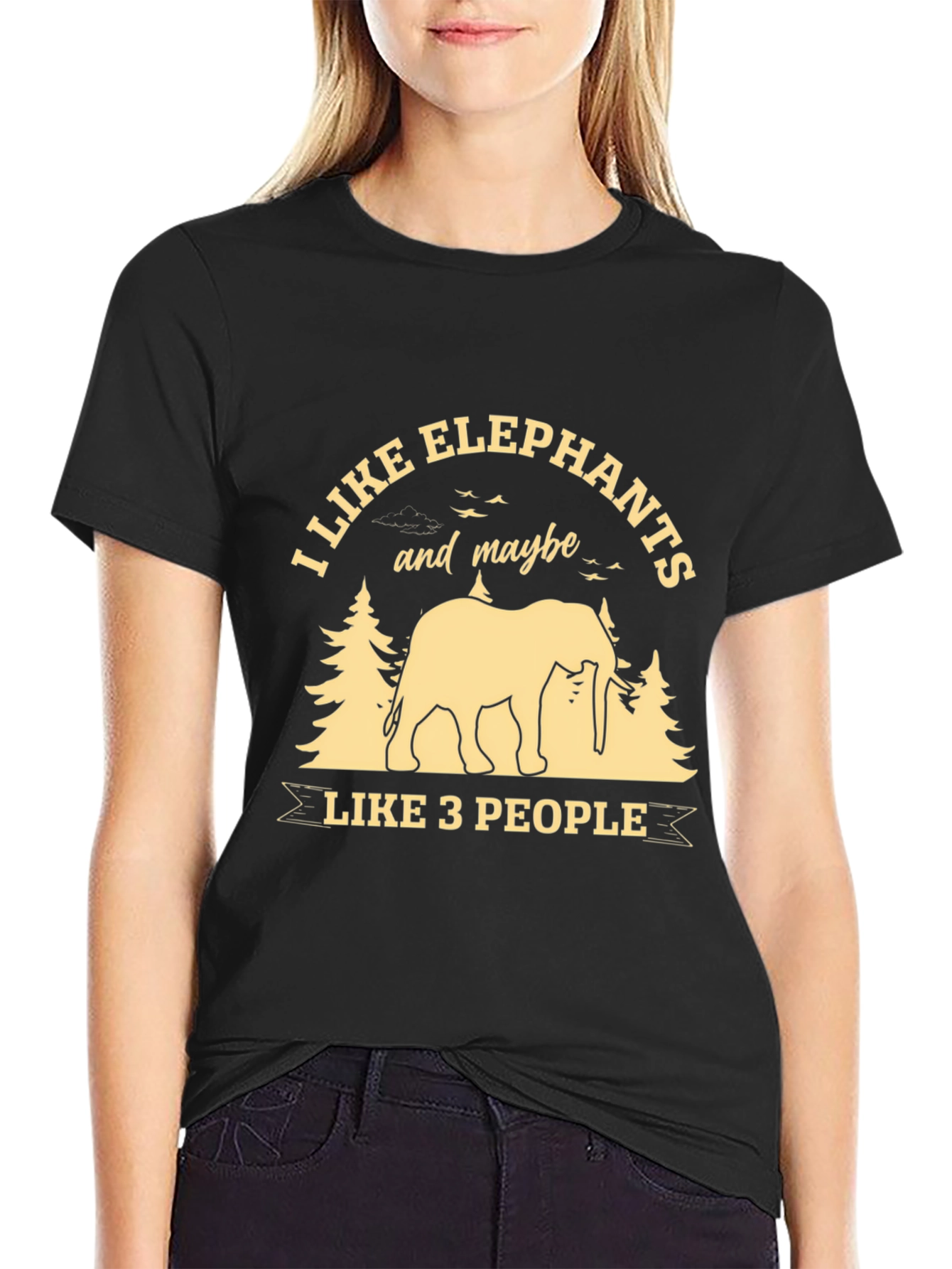 Black Elephant Lover T-Shirt: I Like Elephants & Maybe 3 People view 2
