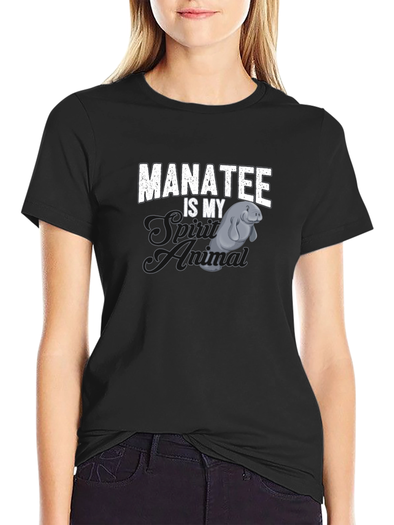 Black Manatee Is My Spirit Animal Black T-Shirt view 2