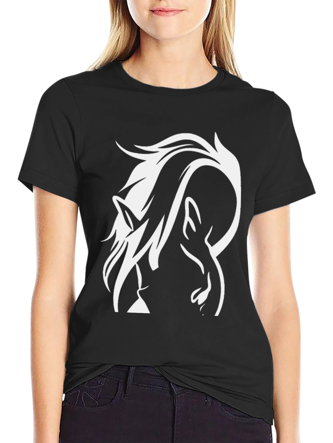Black Horse Silhouette Graphic Tee - Black Cotton view 2