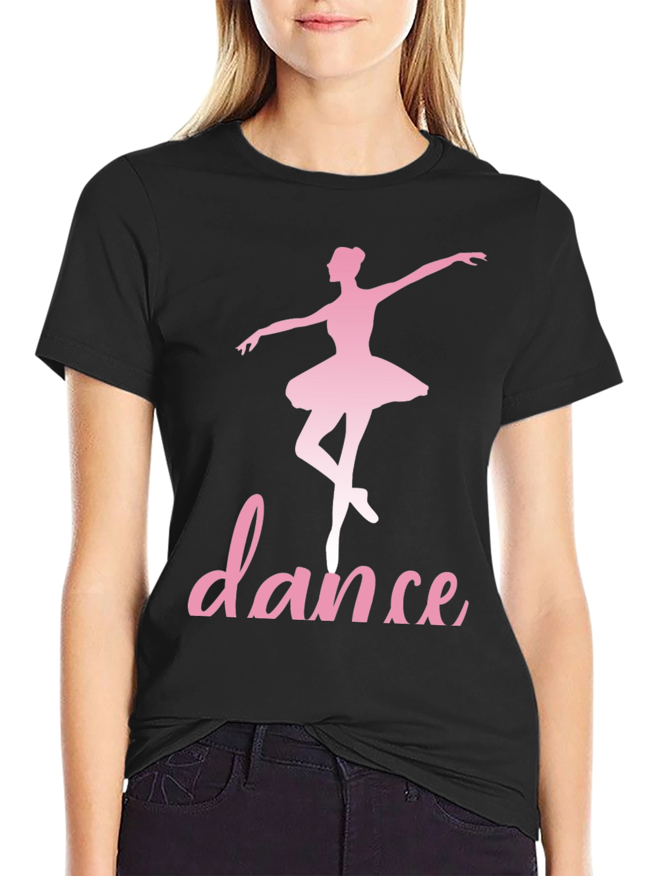 Black Dance Ballerina T-Shirt - Pink Design on Black view 2
