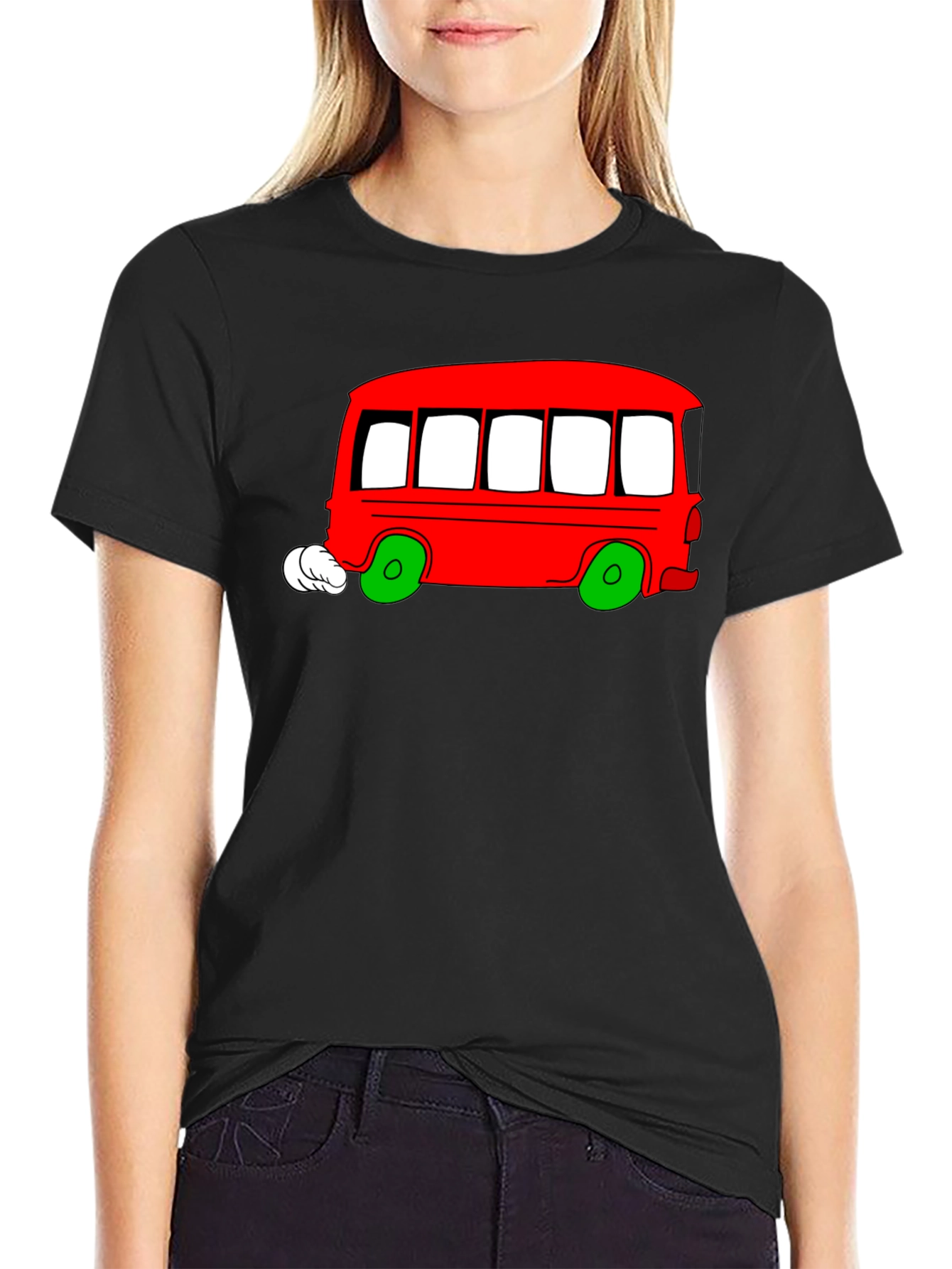 Black Cartoon Bus Graphic T-Shirt view 2
