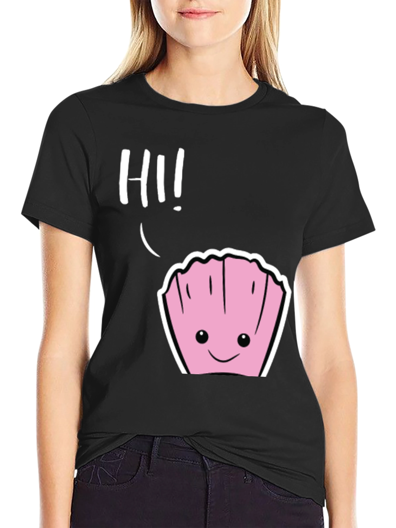 Black Cute Clam 'Hi!' Graphic Tee - Soft Cotton Comfort view 2