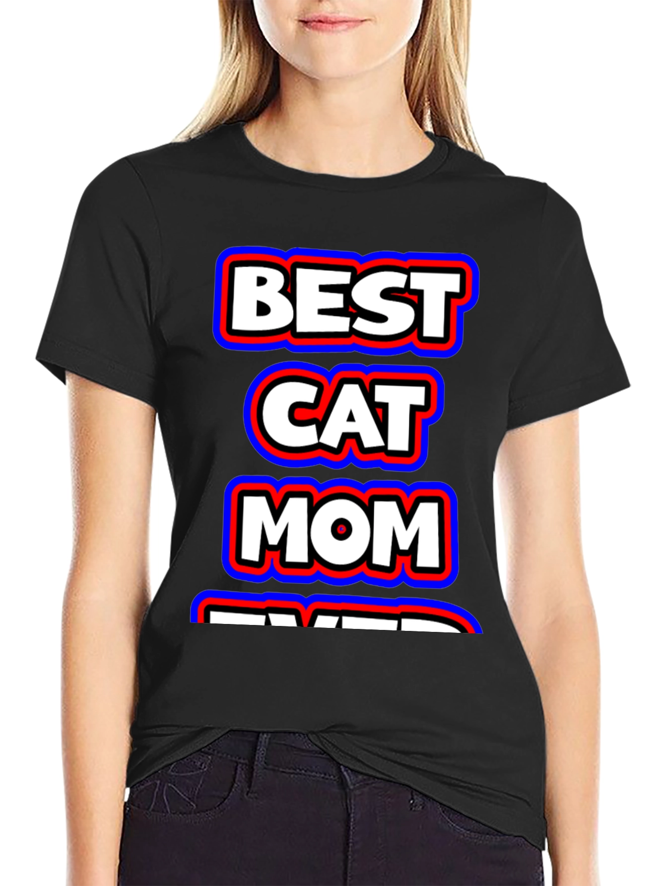 Black Best Cat Mom Ever Black Graphic T-Shirt view 2