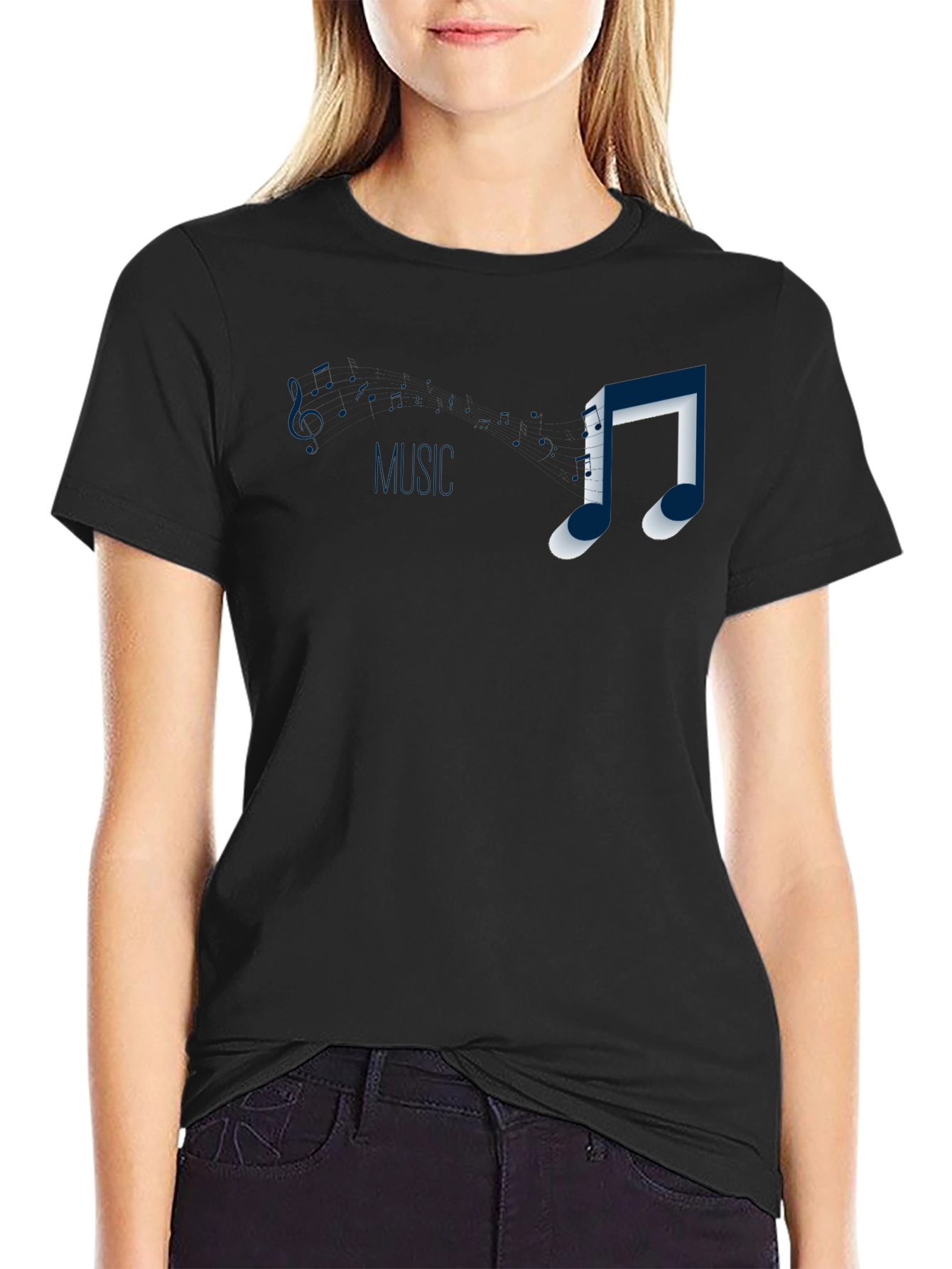 Black Music Note Graphic T-Shirt - Casual Style view 2