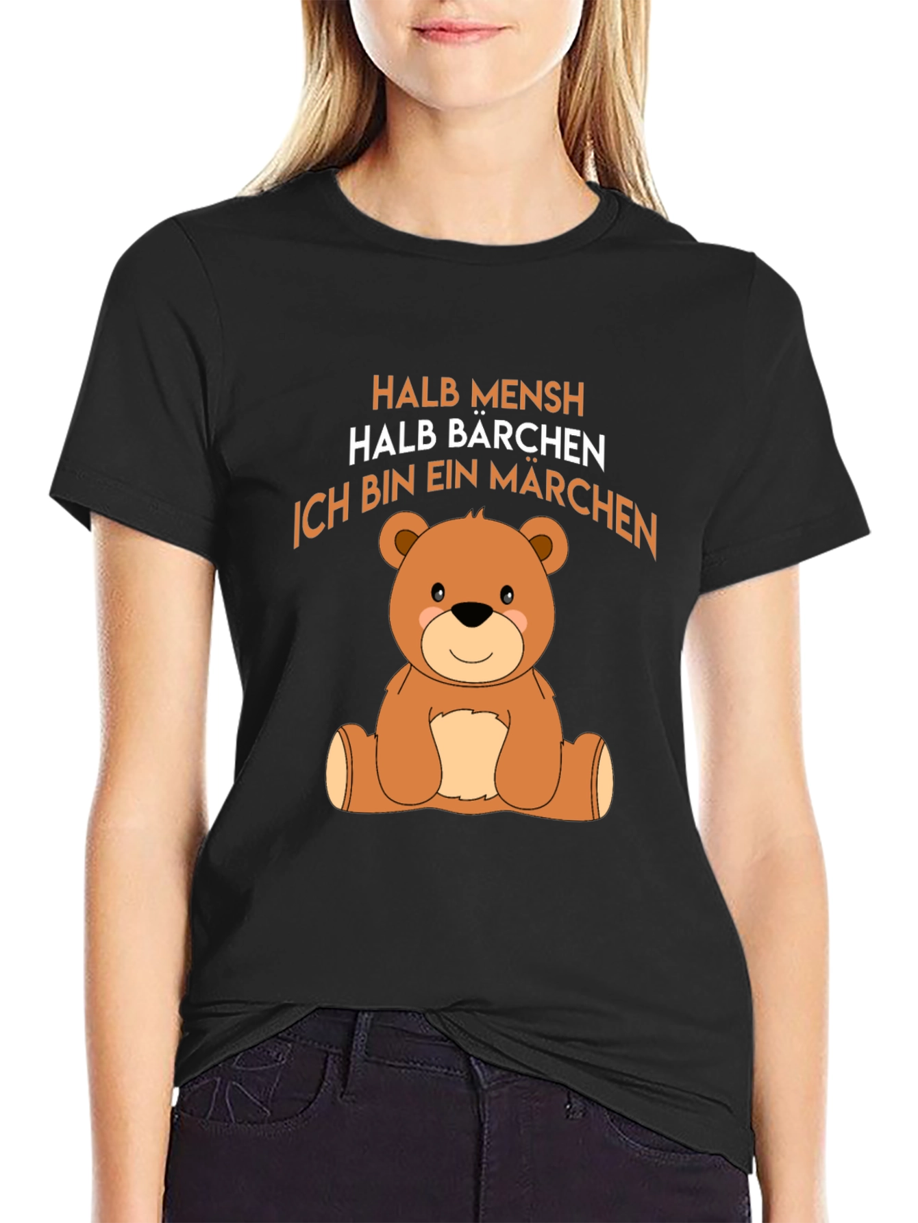 Black Halb Mensch Halb Barchen Bear Graphic T-Shirt view 2
