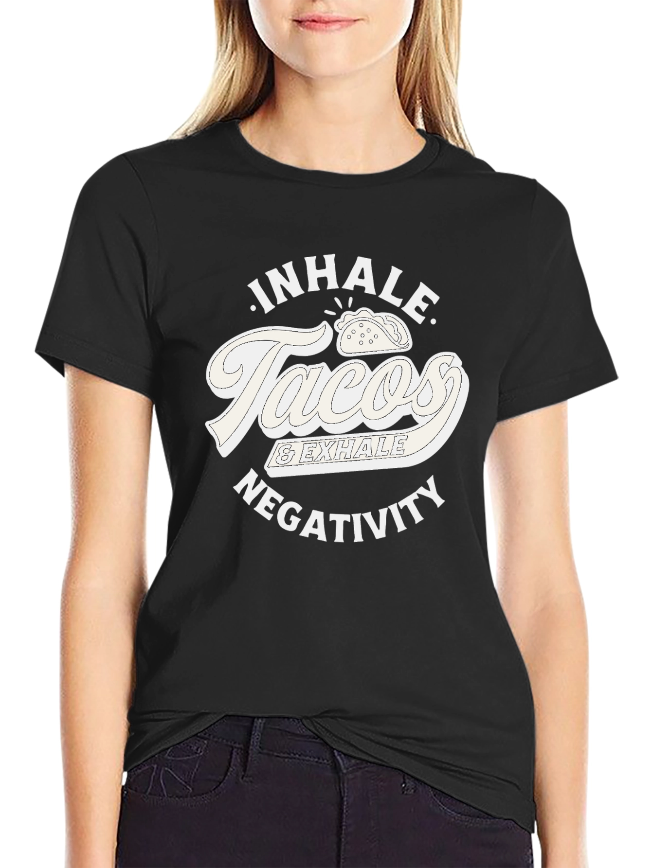 Black Inhale Tacos Exhale Negativity T-Shirt view 2