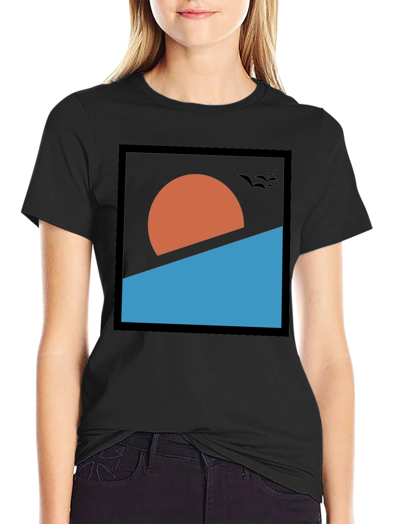 Black Abstract Sunset Graphic Tee - Modern Design view 2