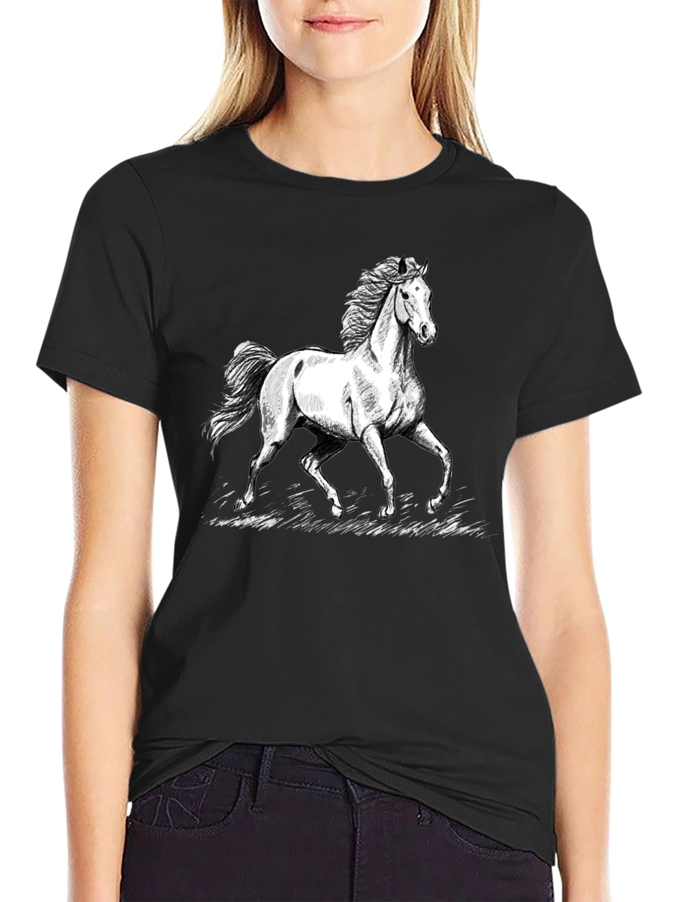 Black Horse Graphic T-Shirt - Black Cotton Tee view 2