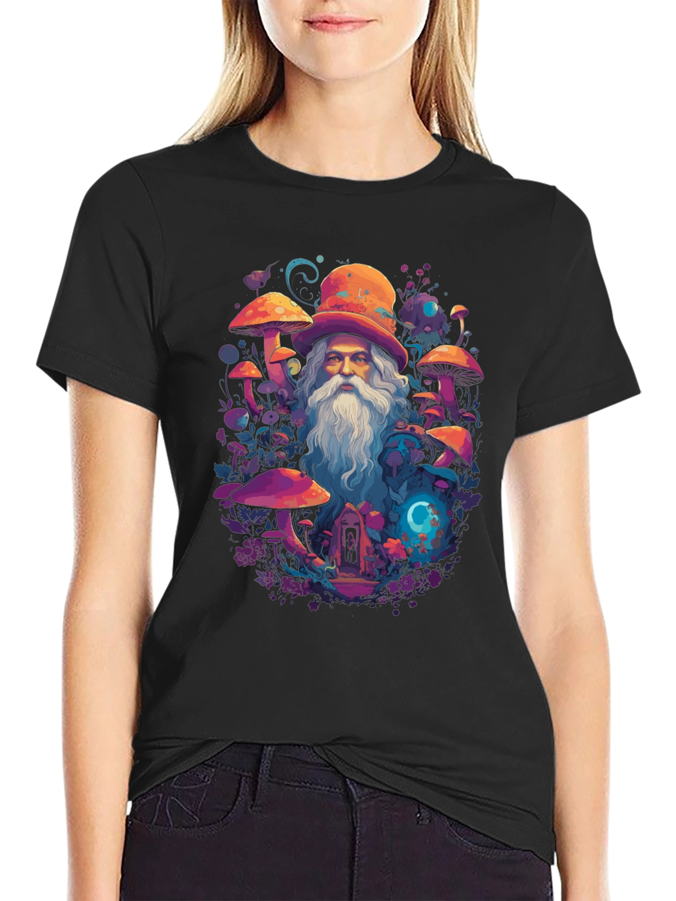 Black Wizard Mushroom Graphic Tee view 2