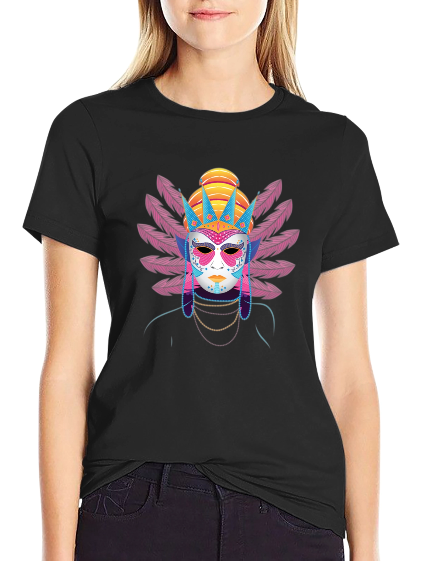 Black Masked Festival Graphic Tee - Unique Design view 2