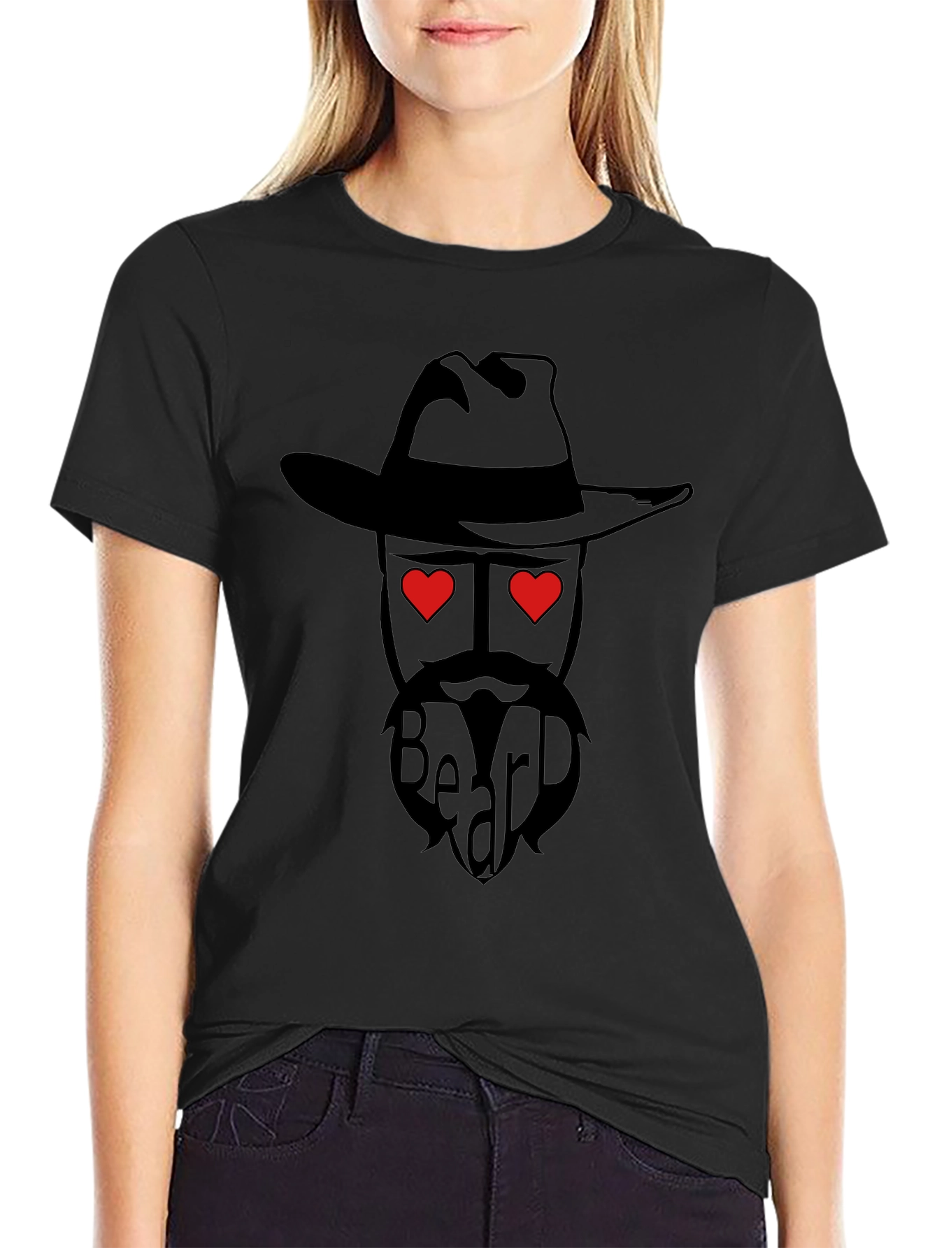 Black Beard Lover T-Shirt - Western Cowboy Style with Heart Eyes view 2