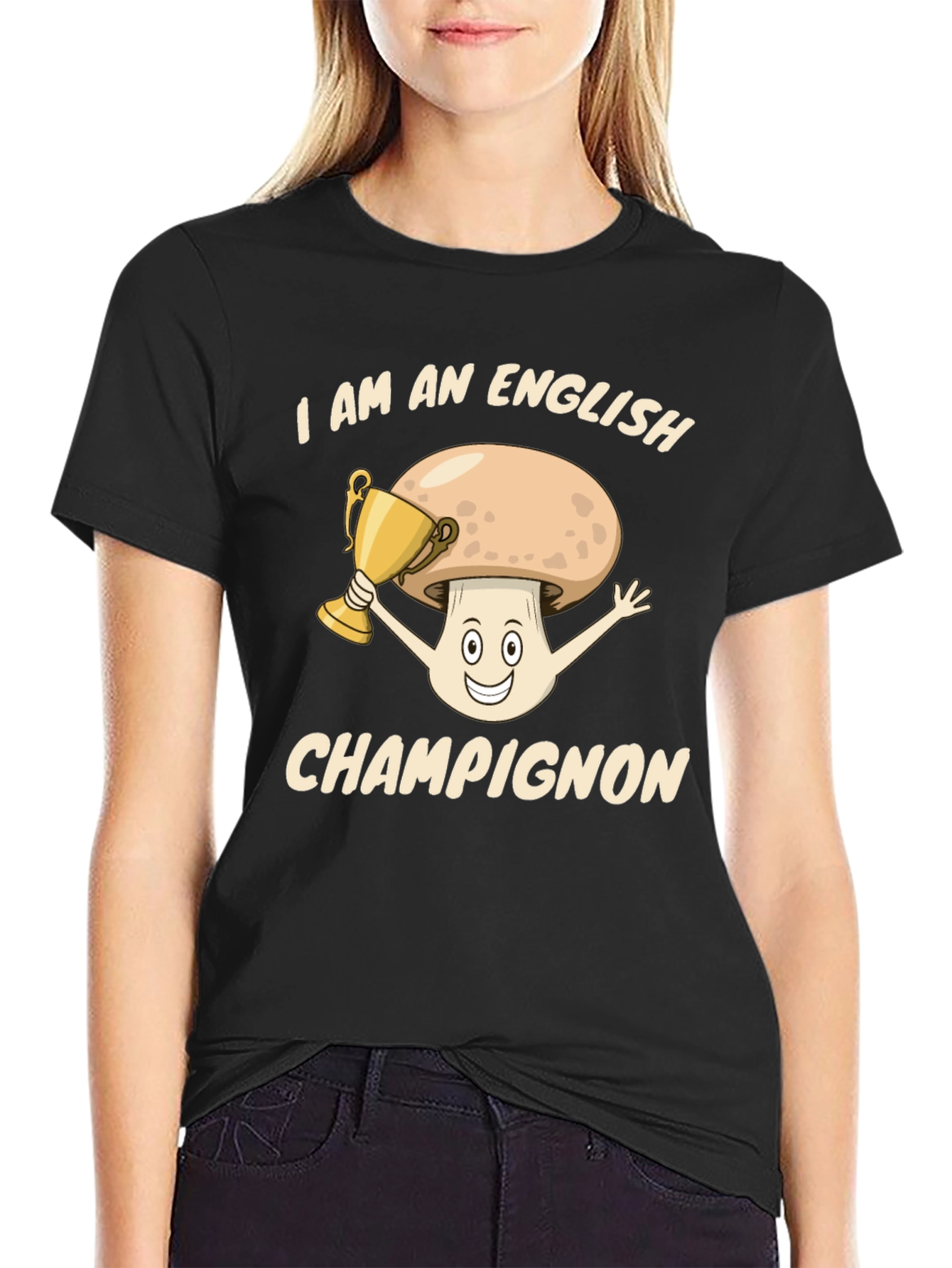 Black English Champignon T-Shirt - Funny Mushroom Pun Tee view 2
