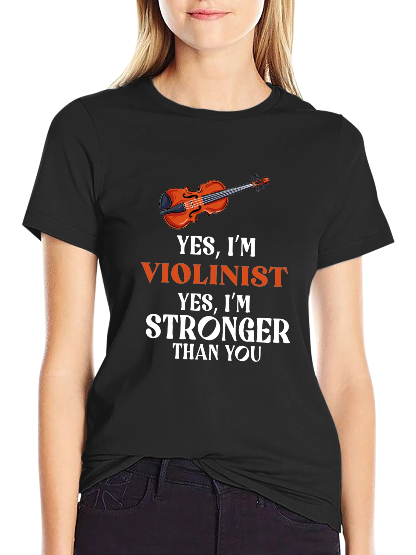 Black Violinist T-Shirt: Yes, I'm Stronger Than You! view 2