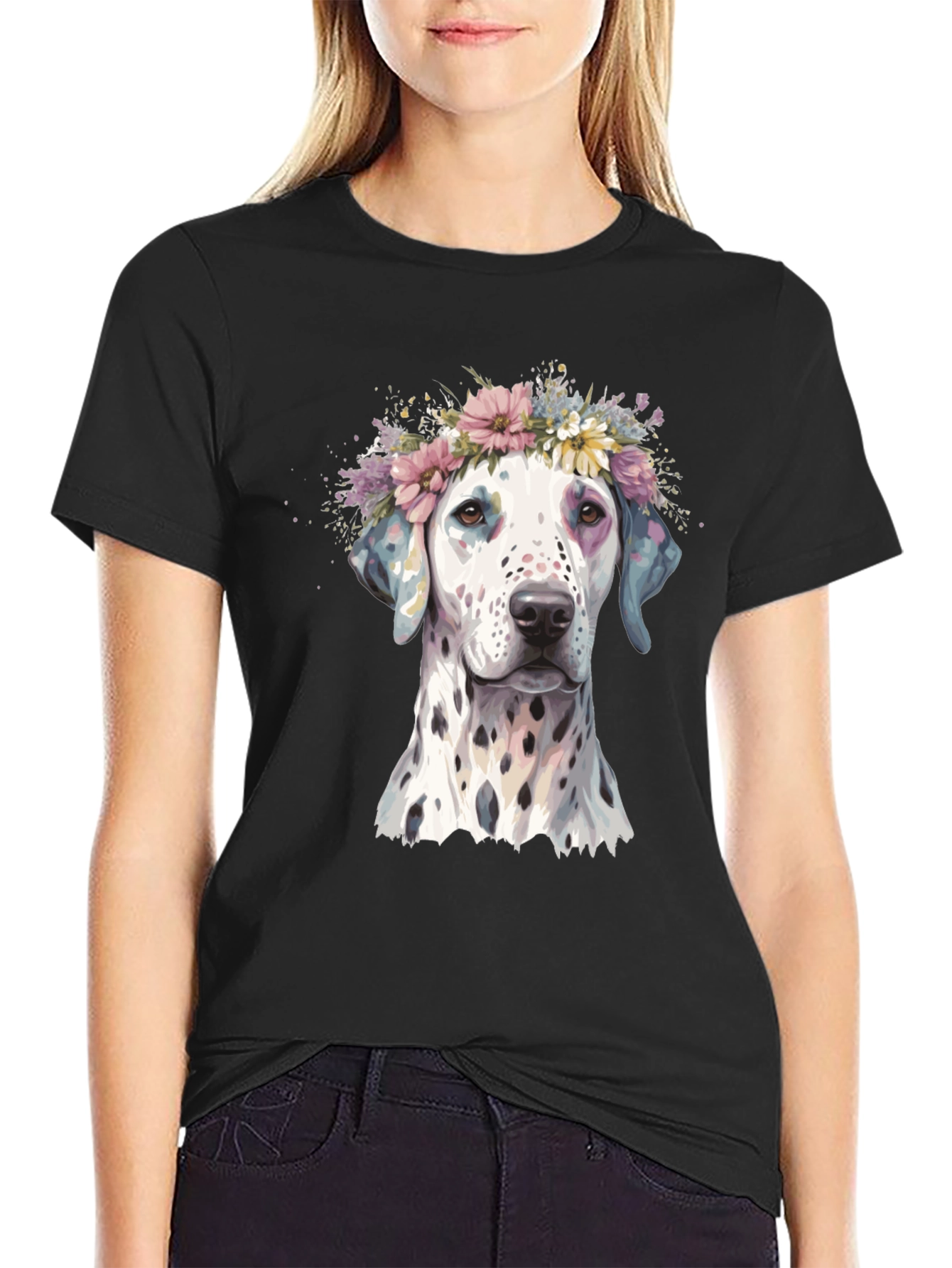 Black Dog Flower Crown Graphic T-Shirt view 2