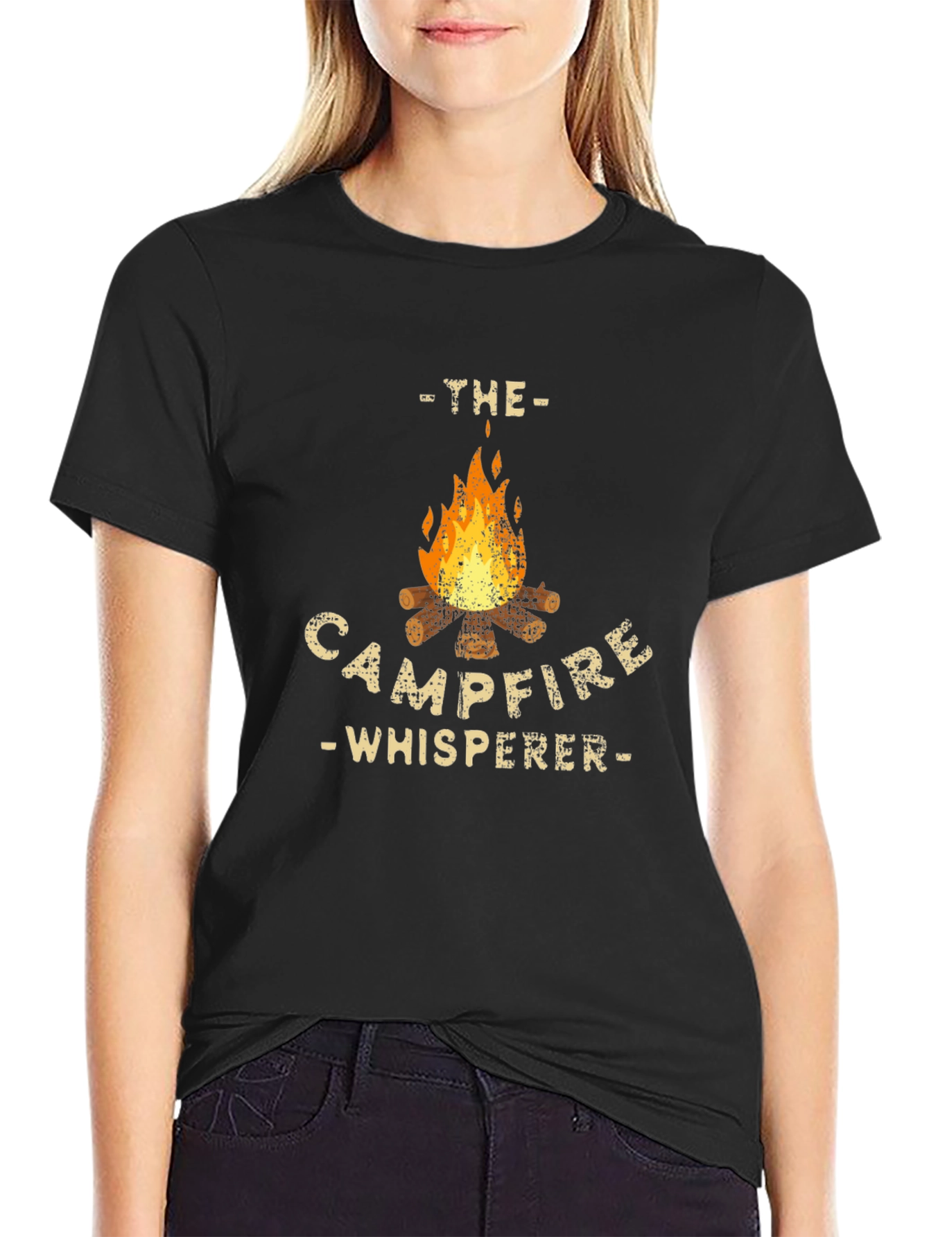 Black Campfire Whisperer Graphic Tee - Black Cotton T-Shirt view 2